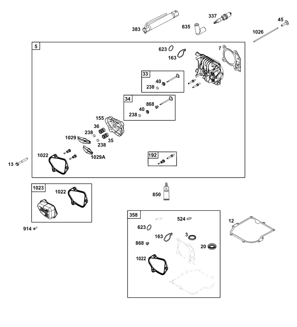 Cylinder Head Group Diagram and Parts List for 8P502-0153-F1  Briggs and Stratton Engine